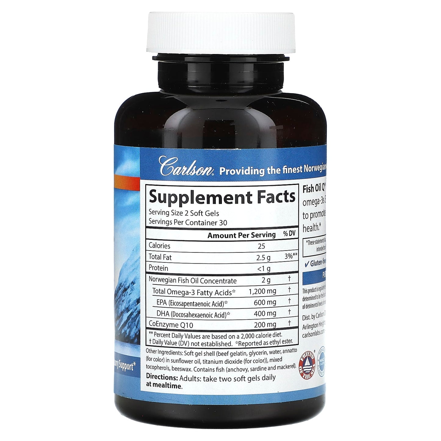 Carlson Labs, Fish Oil Q 100, 60 Soft Gels UPC 088395016738 | HiLife Vitamins