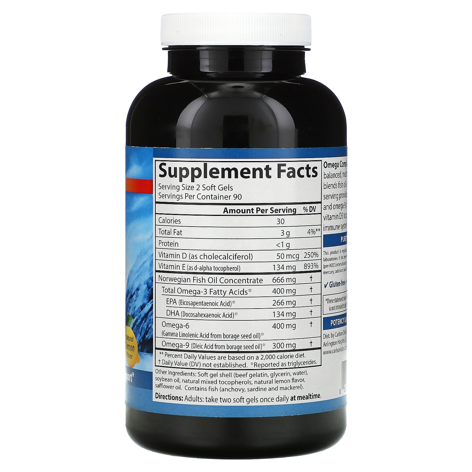 Carlson Labs, Omega-3 plus GLA, 180 Softgels UPC 088395017339 | HiLife Vitamins