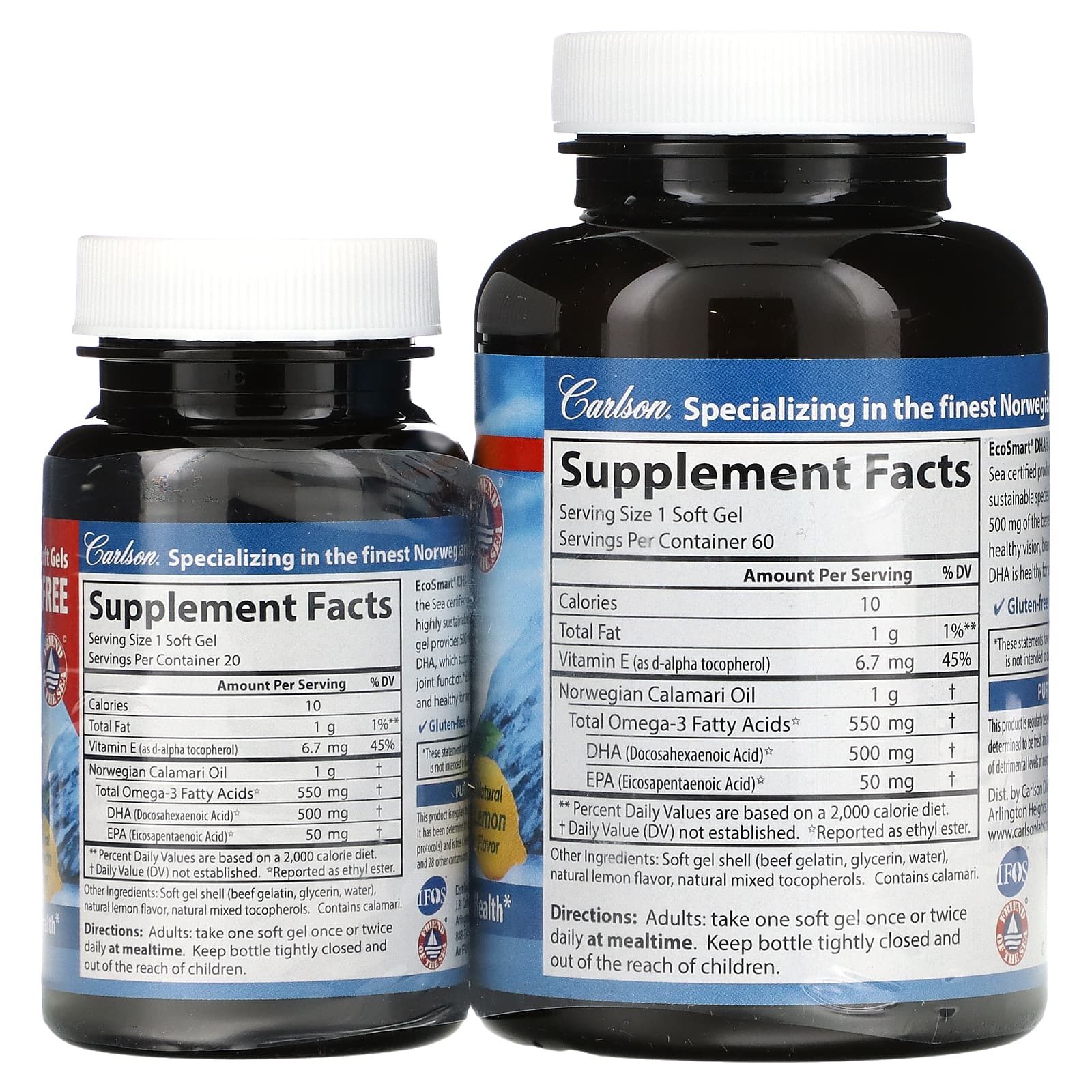 Carlson Labs, CalaDHA 500 mg, 80 Softgels UPC 088395018145 | HiLife Vitamins