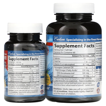 Carlson Labs, CalaDHA 500 mg, 80 Softgels UPC 088395018145 | HiLife Vitamins