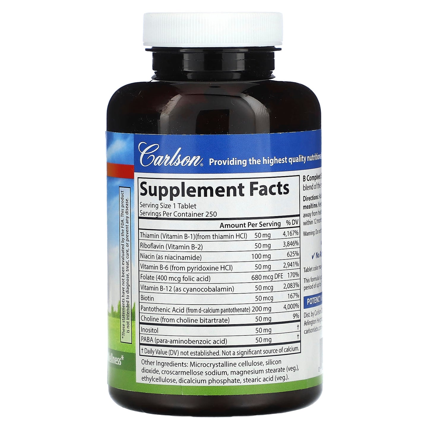Carlson Labs, B-Compleet-50, 250 Tablets UPC 088395020223 | HiLife Vitamins