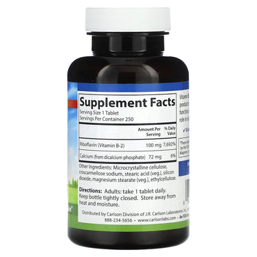 Carlson Labs, Vitamin B-2 100mg, 250 Tablets UPC 088395022128 | HiLife Vitamins