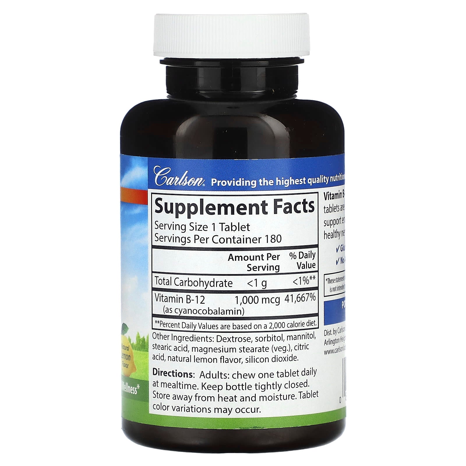 Carlson Labs, B-12 1000 Mcg, 180 Tablets UPC 088395024320 | HiLife Vitamins