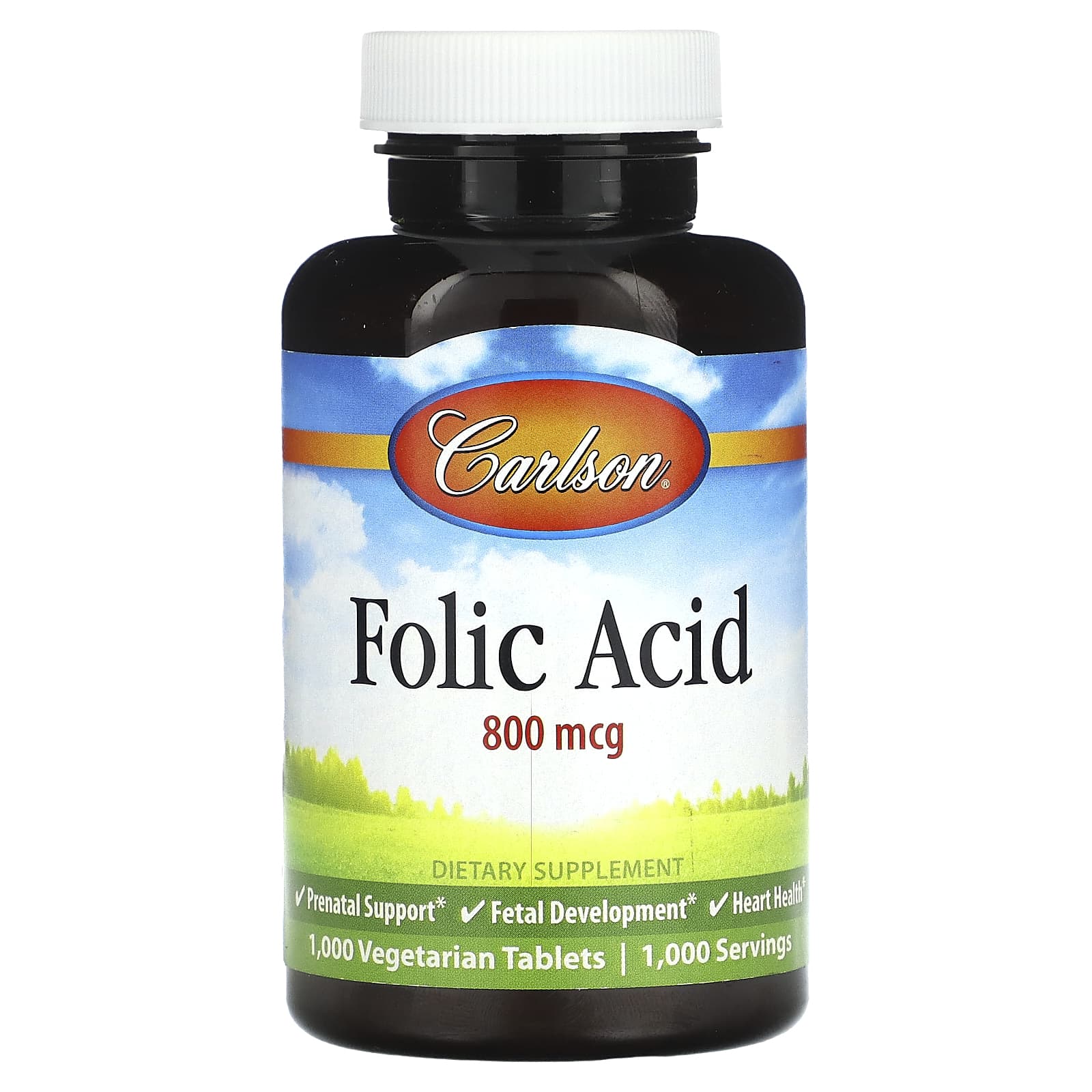 Carlson Labs, Folic Acid 800 mcg, 1000 Tablets - 088395026669 | Hilife Vitamins