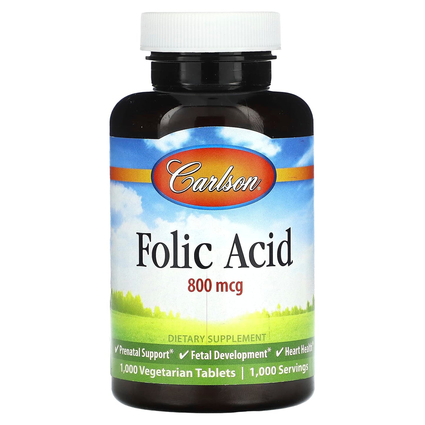 Carlson Labs, Folic Acid 800 mcg, 1000 Tablets UPC 088395026669 | HiLife Vitamins
