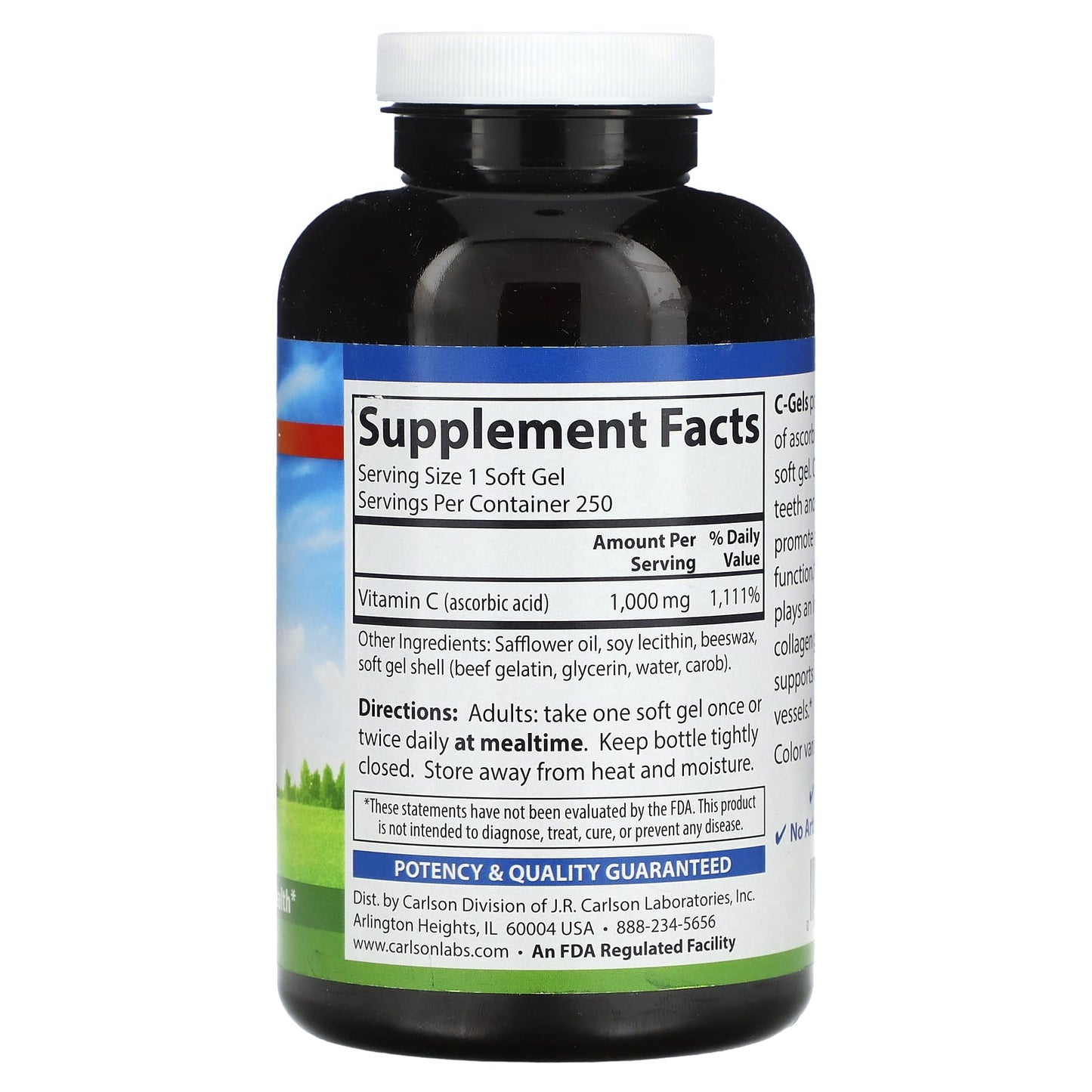 Carlson Labs, C-Gel 1000mg, 250 Softgels UPC 088395030024 | HiLife Vitamins