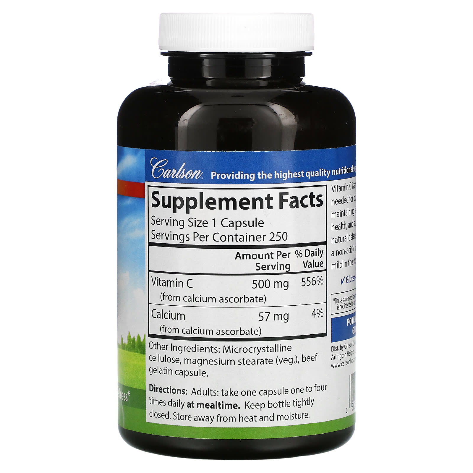 Carlson Labs, Mild-C 500 mg, 250 Capsules UPC 088395030628 | HiLife Vitamins