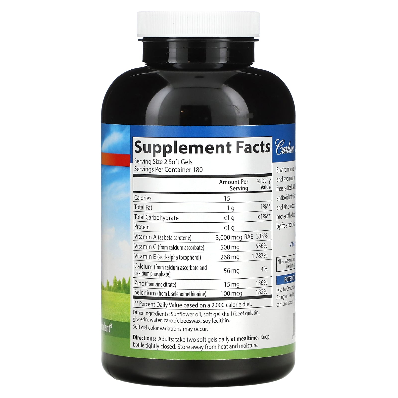 Carlson Labs, ACES + Zn, 360 Softgels UPC 088395044243 | HiLife Vitamins