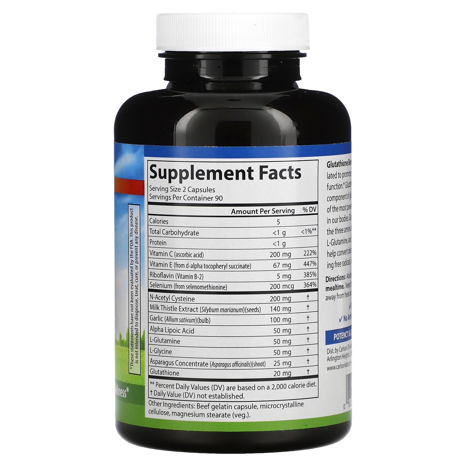 Carlson Labs, Glutathione Booster, 180 Capsules UPC 088395048524 | HiLife Vitamins