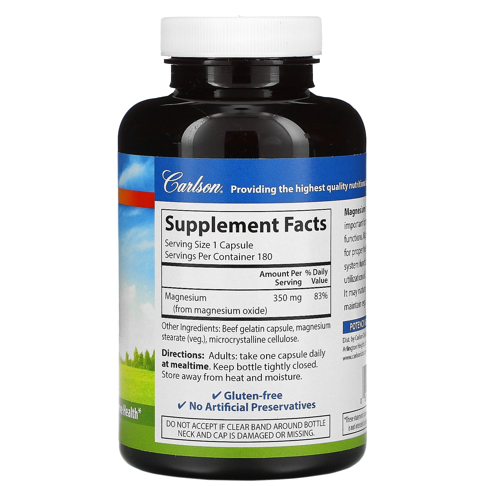 Carlson Labs, Magnesium, 180 Capsules UPC 088395052224 | HiLife Vitamins
