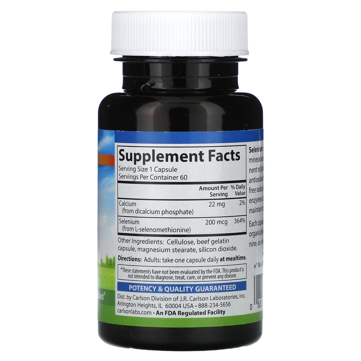 Carlson Labs, Selenium 200 mcg, 60 Capsules UPC 088395052804 | HiLife Vitamins