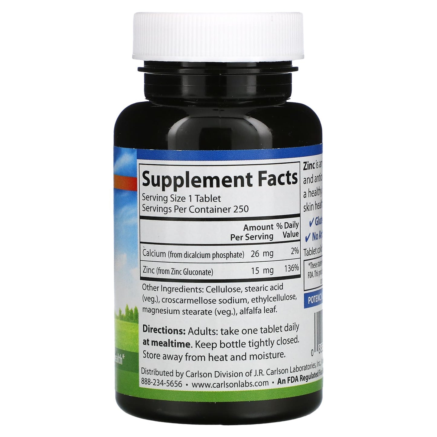 Carlson Labs, Zinc 15mg, 250 Tablets UPC 088395053122 | HiLife Vitamins