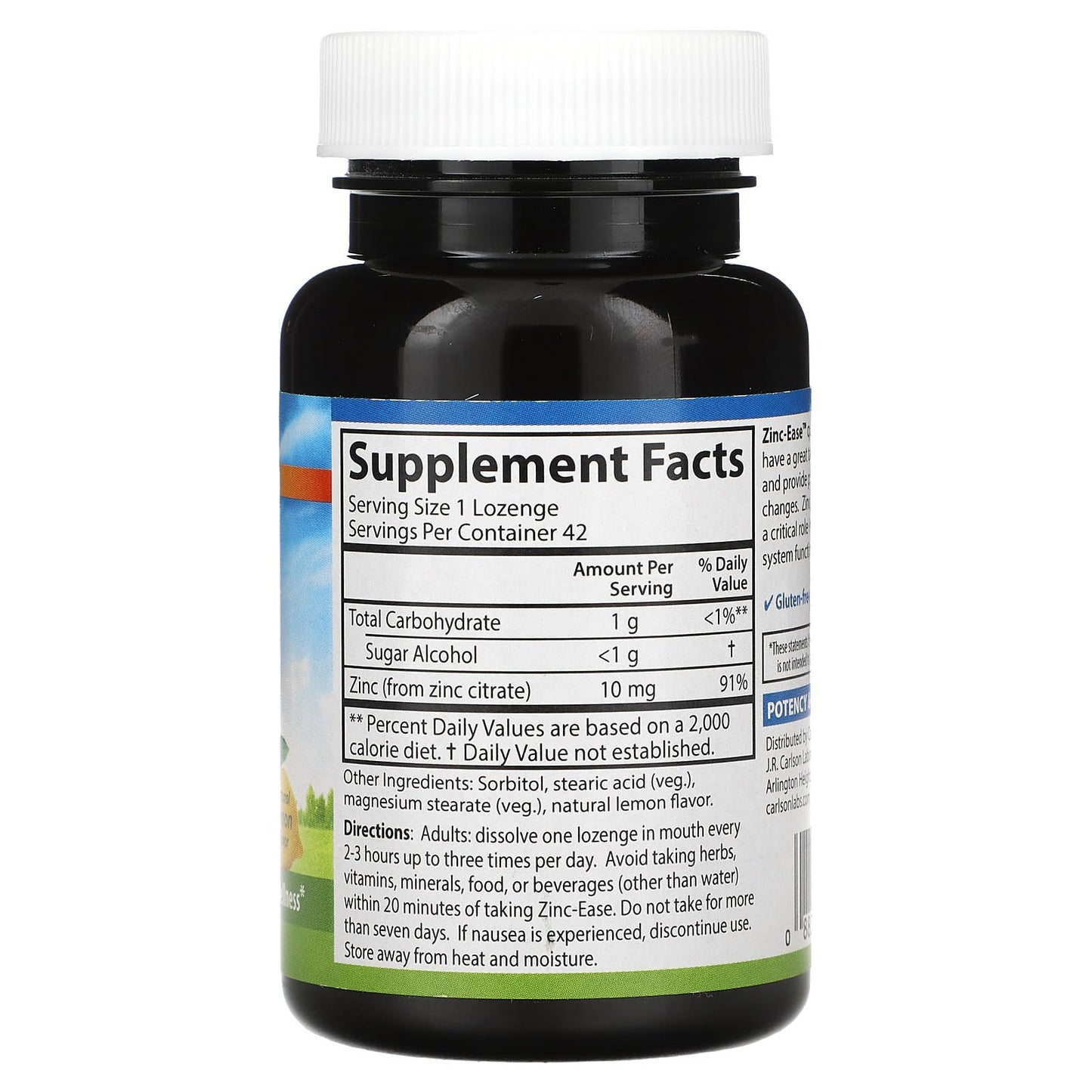 Carlson Labs, Zinc Ease Lozenges, 42 Tablets UPC 088395053405 | HiLife Vitamins