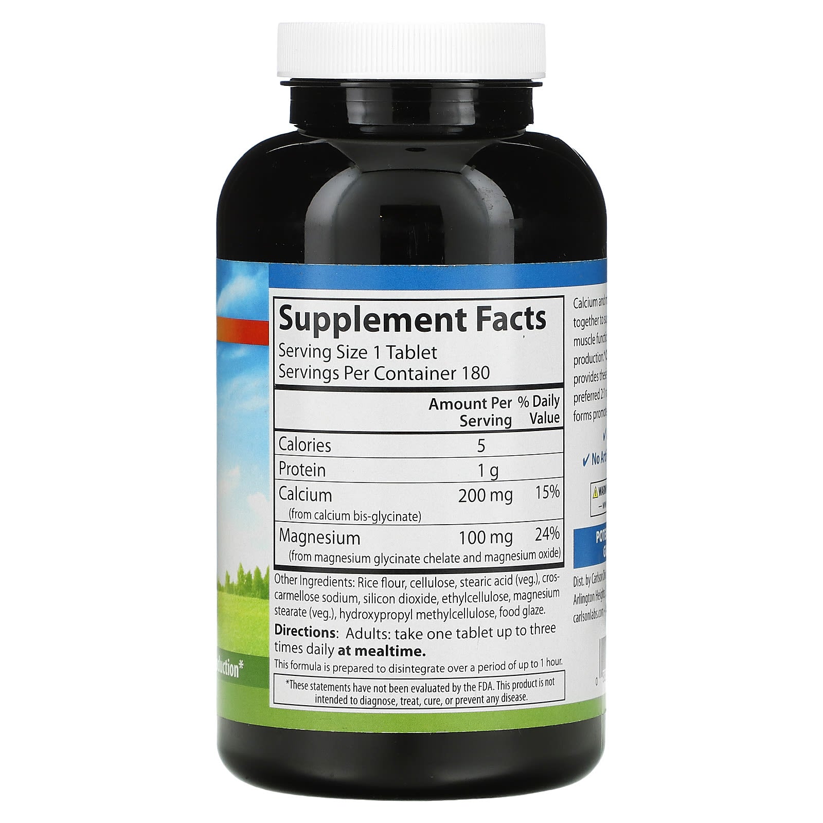 Carlson Labs, Chelated Cal-Mag Glycinate, 180 Tablets UPC 088395054723 | HiLife Vitamins