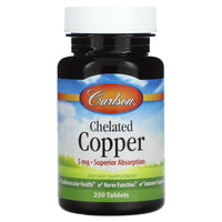 Carlson Labs, Chelated Copper 5mg, 250 Tablets UPC 088395055423 | HiLife Vitamins