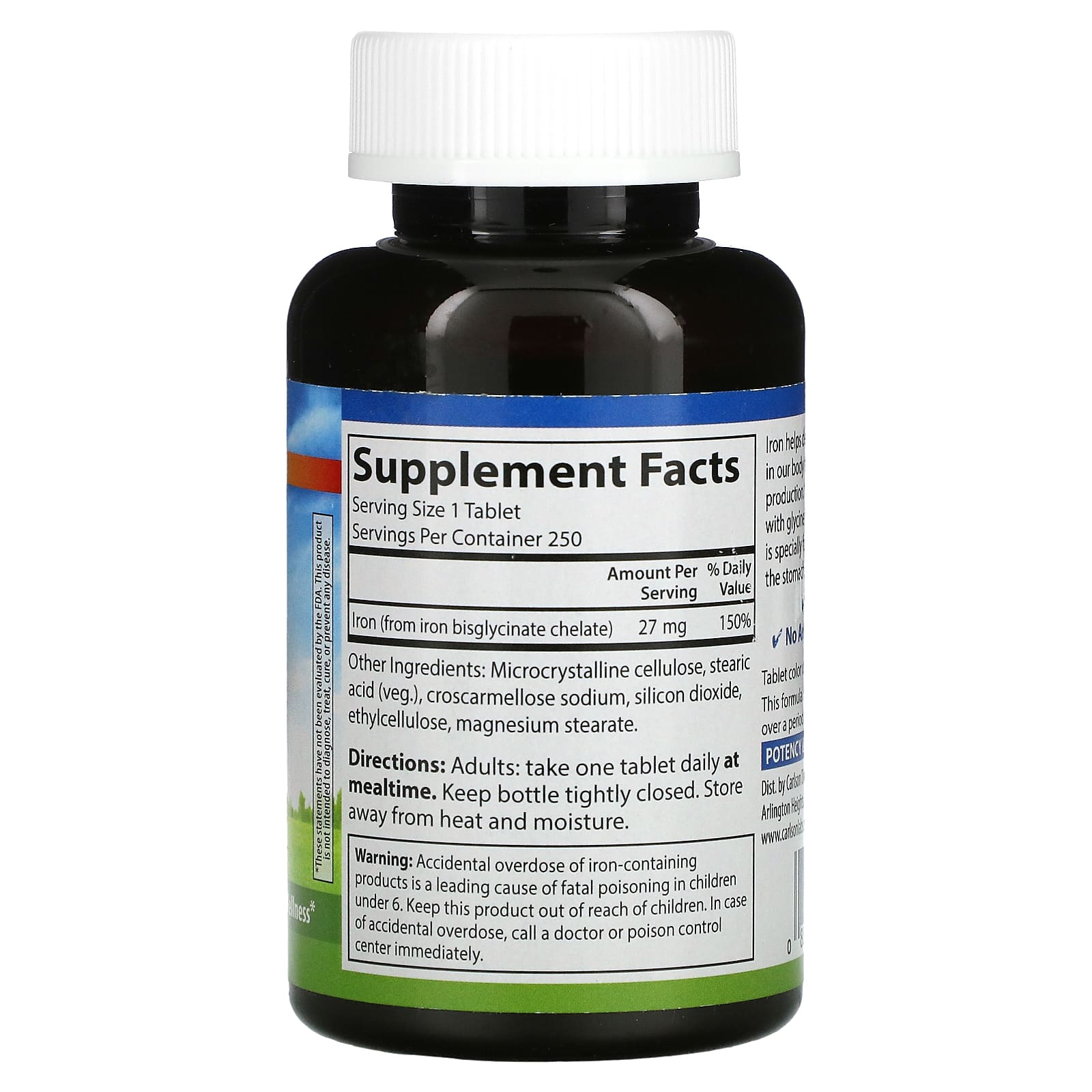Carlson Labs, Chelated Iron, 250 Tablets UPC 088395055720 | HiLife Vitamins