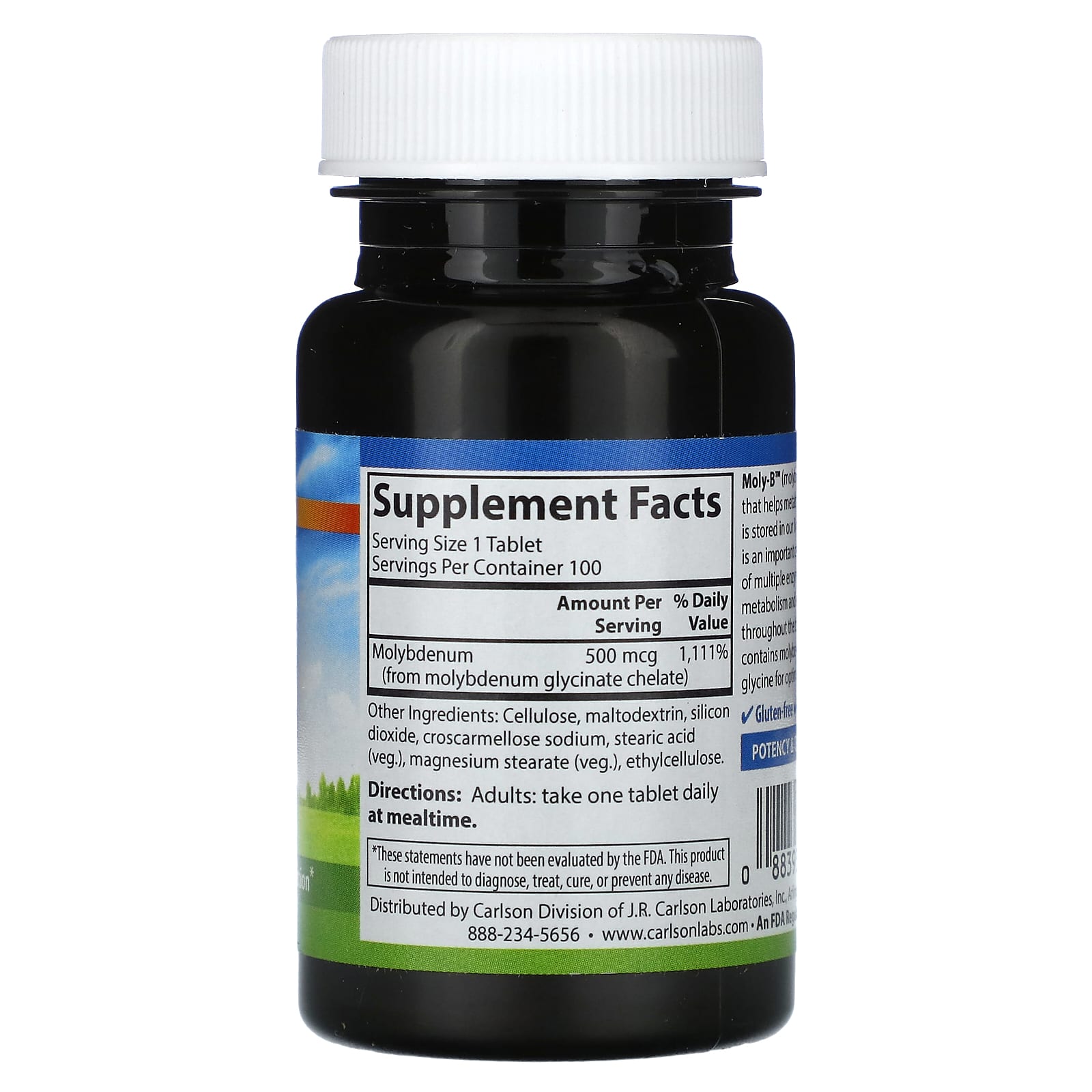 Carlson Labs, Moly-B 500mcg, 100 Tablets UPC 088395056413 | HiLife Vitamins
