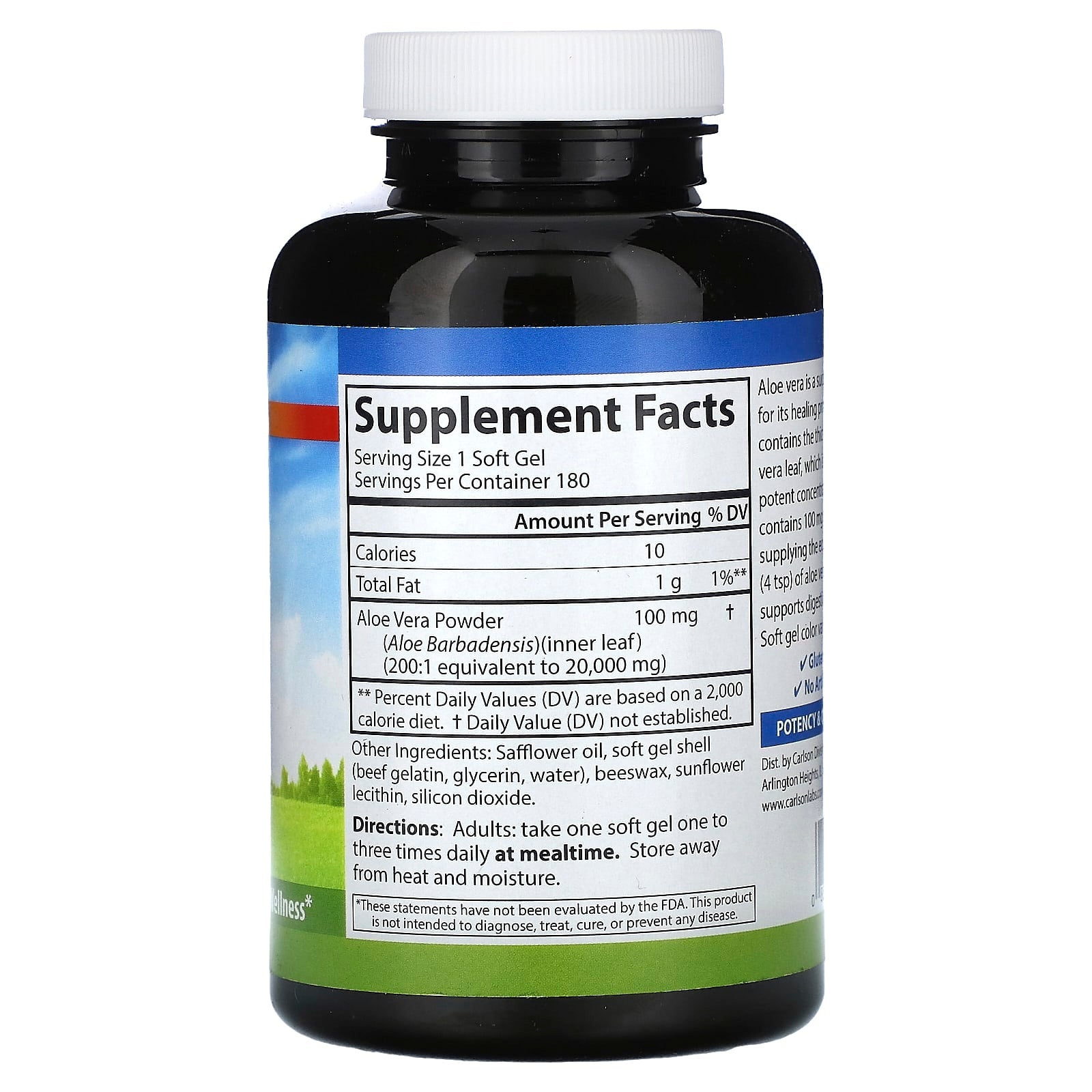 Carlson Labs, Golden Aloe 100 mg, 180 Softgels UPC 088395080524 | HiLife Vitamins