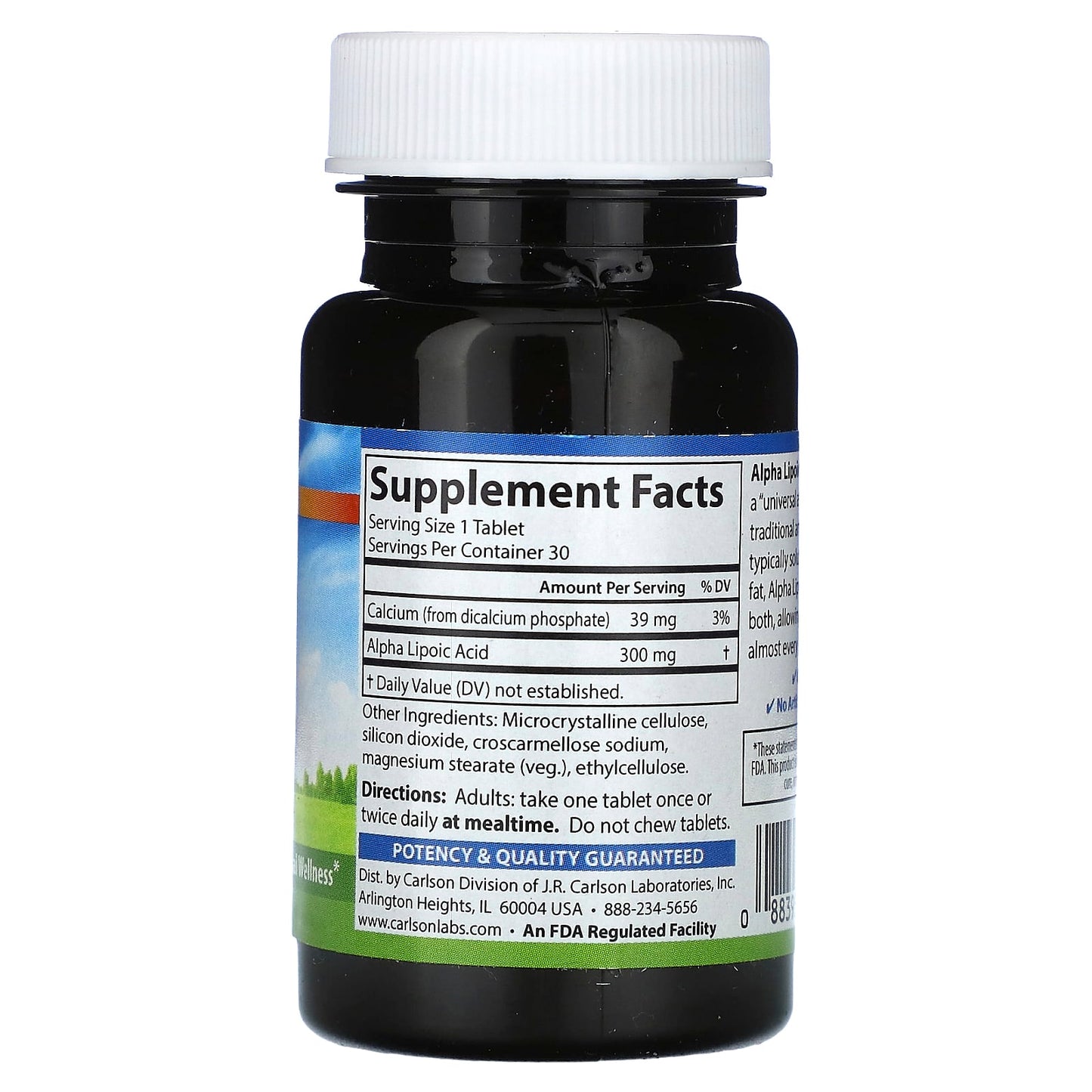 Carlson Labs, Alpha Lipoic 300mg, 30 Tablets UPC 088395080708 | HiLife Vitamins