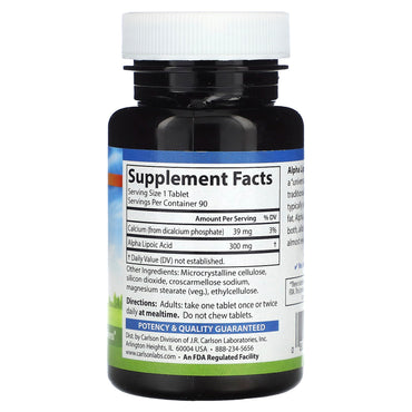 Carlson Labs, Alpha Lipoic 300mg, 90 Tablets UPC 088395080715 | HiLife Vitamins