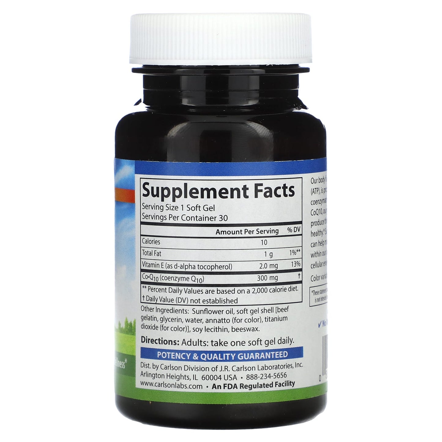 Carlson Labs, Co-Q-10 300mg, 30 Softgels UPC 088395082603 | HiLife Vitamins