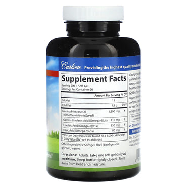 Carlson Labs, Golden Primrose, 90 Softgels UPC 088395088018 | HiLife Vitamins