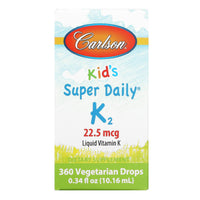 Carlson Labs, Super Daily K-2 Drops For Kids, 360 drops UPC 088395103308 | HiLife Vitamins