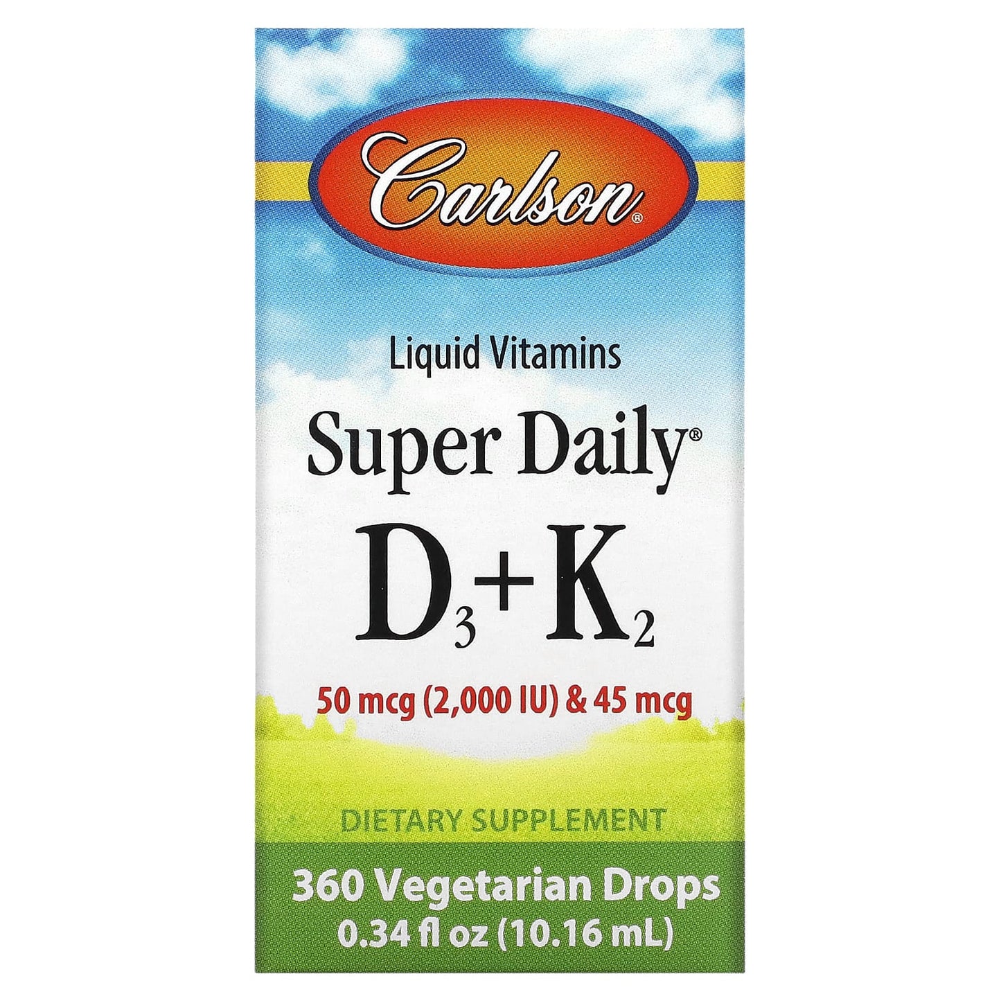Carlson Labs, Super Daily D3 & K2 Drops, 360 drops UPC 088395105005 | HiLife Vitamins