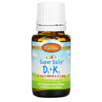 Carlson Labs, Kid's Super Daily® D3 + K2, 0.34 fl oz (10.16 ml) UPC 088395105302 | HiLife Vitamins