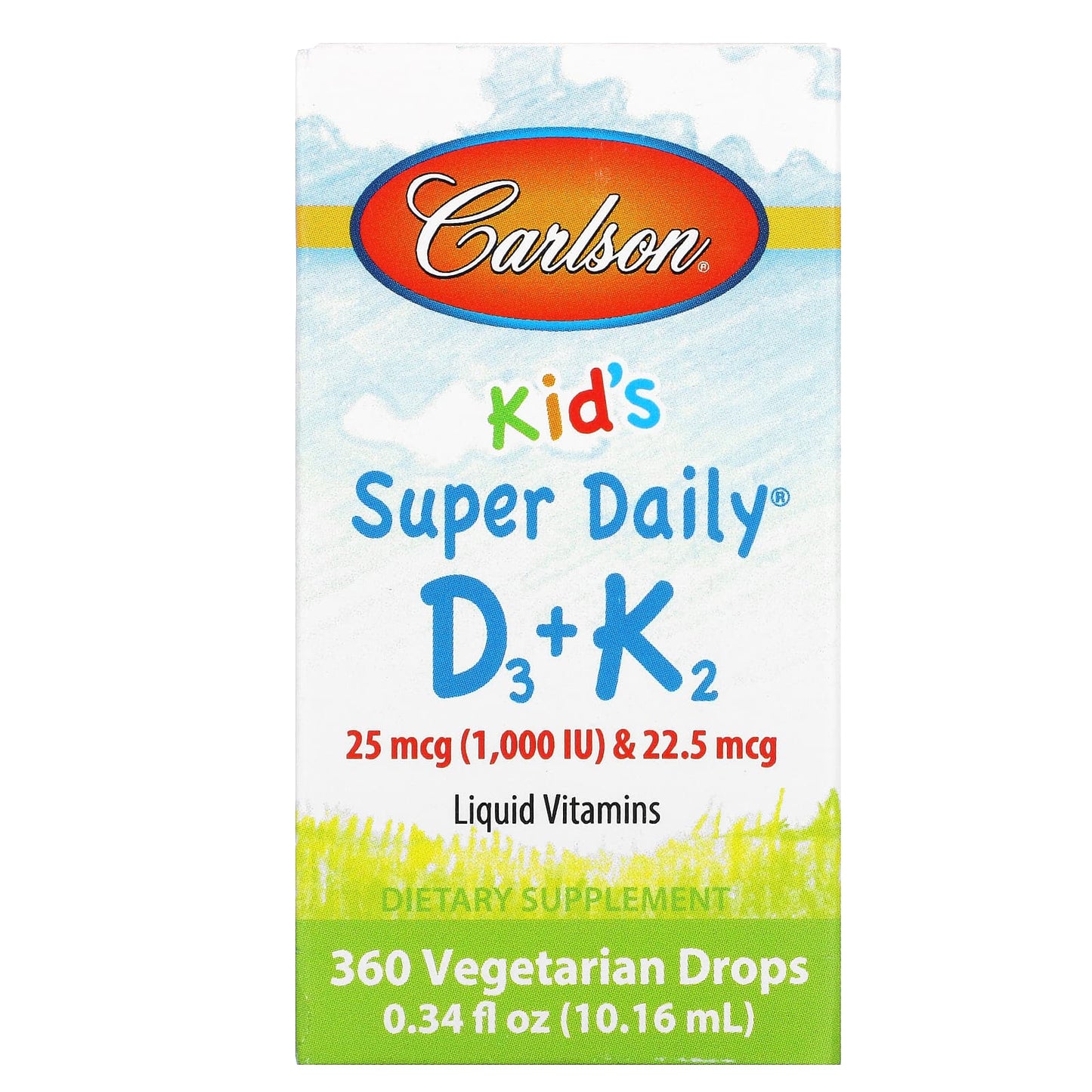 Carlson Labs, Kid's Super Daily® D3 + K2, 0.34 fl oz (10.16 ml) UPC 088395105302 | HiLife Vitamins