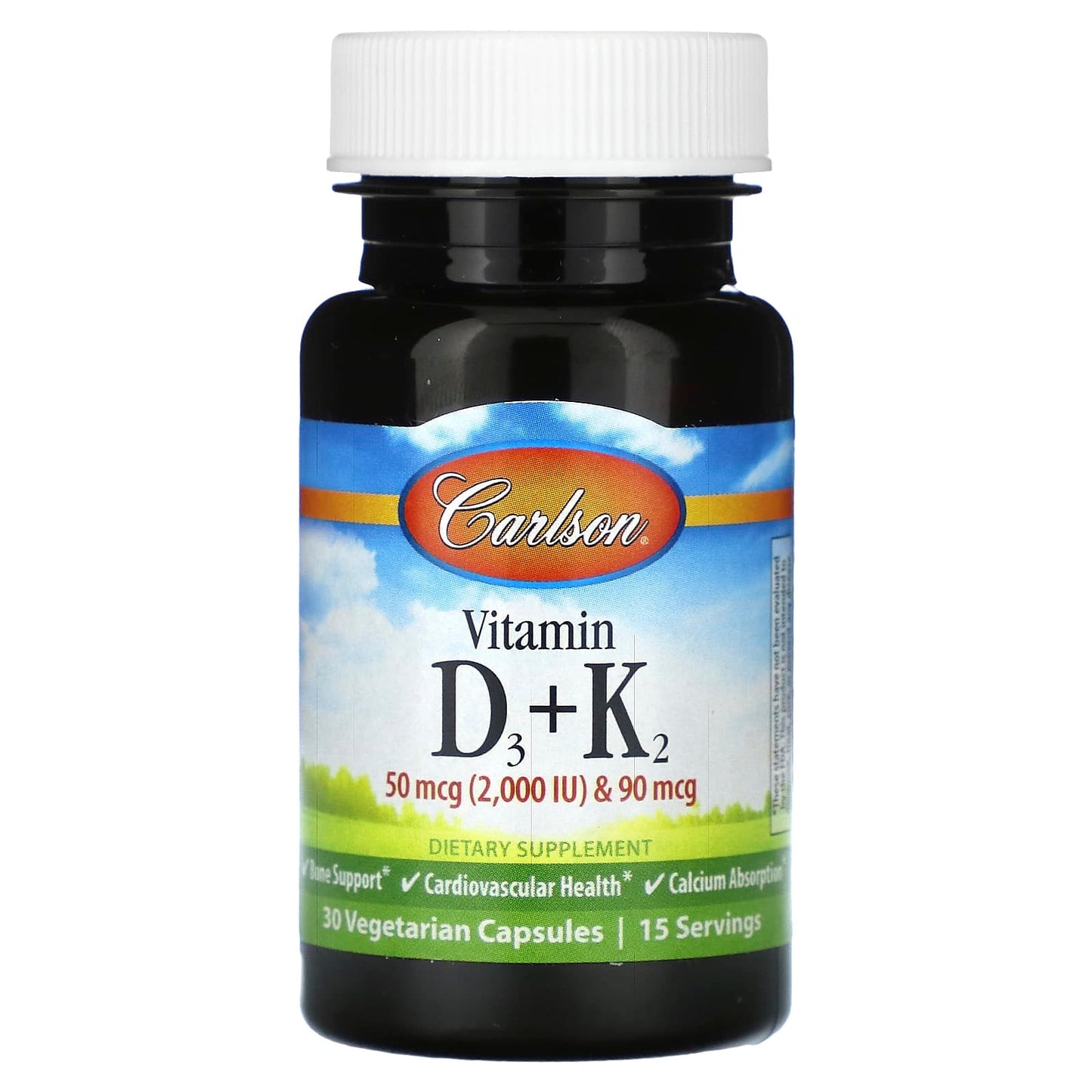 Carlson Labs, D3 & K2 Caps, 30 Capsules - 088395106002 | Hilife Vitamins