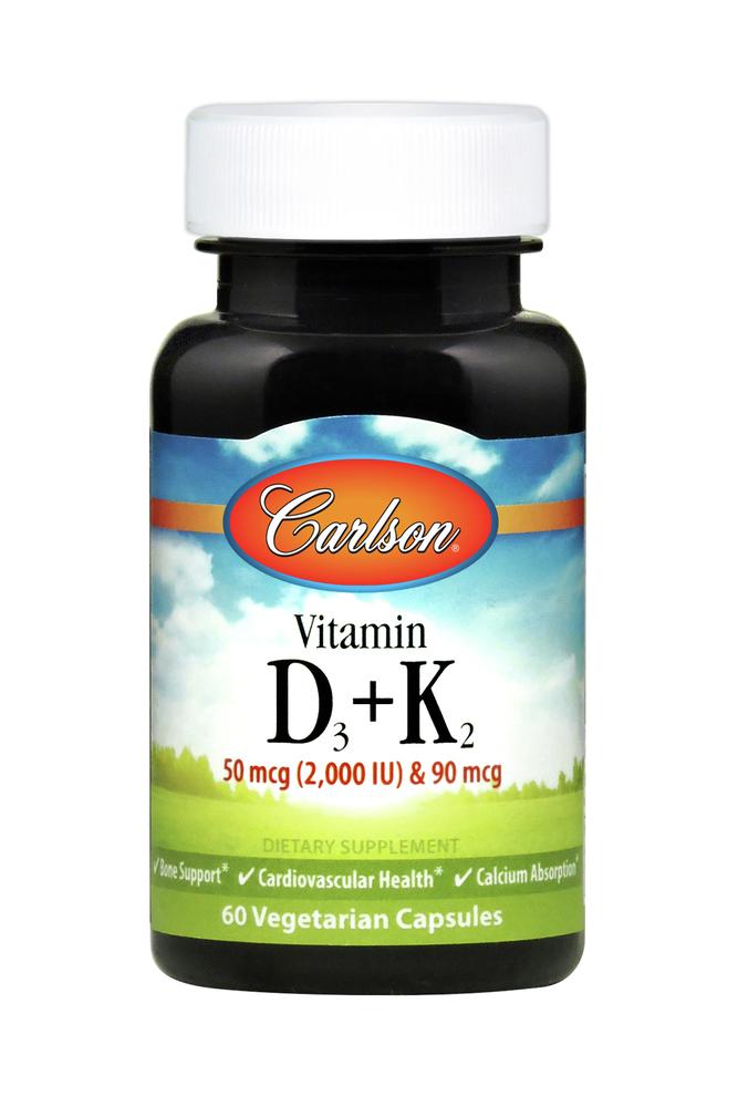 Carlson Labs, D3 & K2 Caps, 60 Capsules UPC 088395106101 | HiLife Vitamins