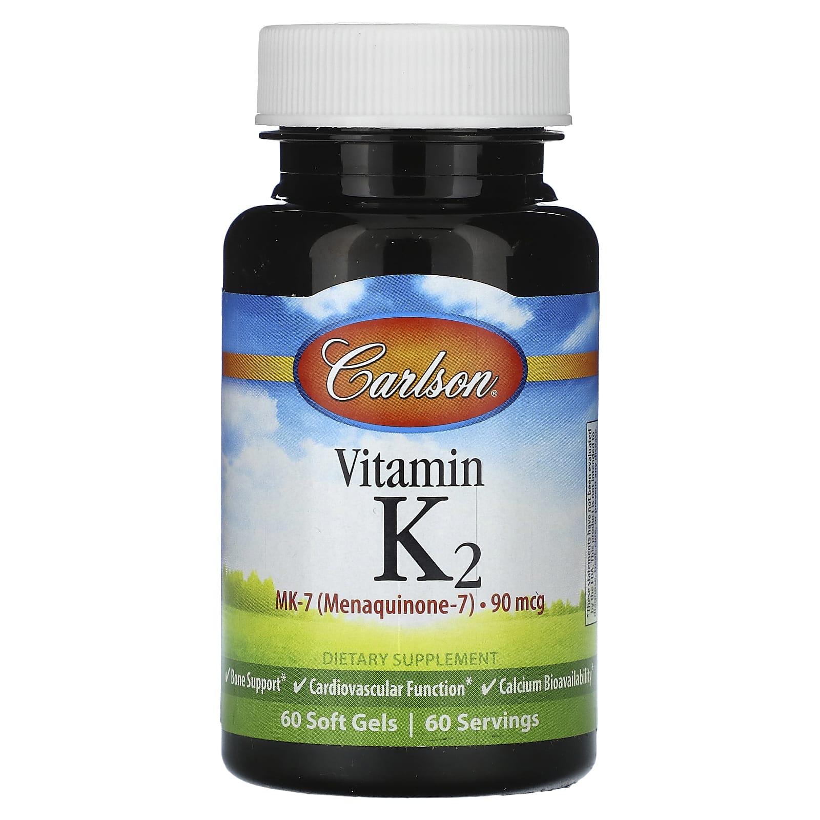 Carlson Labs, K2 MK-7 90mcg, 60 Softgels UPC 088395107108 | HiLife Vitamins