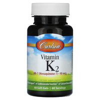 Carlson Labs, K2 MK-7 90mcg, 60 Softgels UPC 088395107108 | HiLife Vitamins