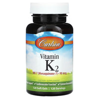 Carlson Labs, K2 MK-7 90mcg, 120 Softgels - 088395107207 | Hilife Vitamins