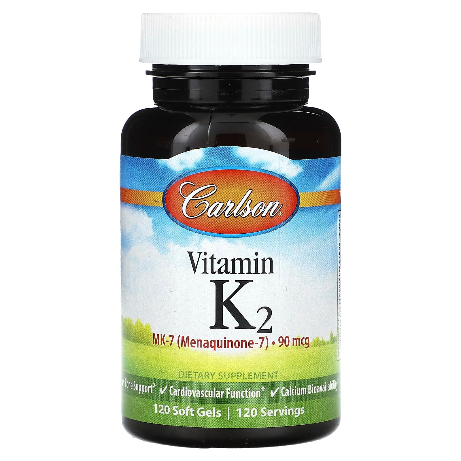 Carlson Labs, K2 MK-7 90mcg, 120 Softgels UPC 088395107207 | HiLife Vitamins