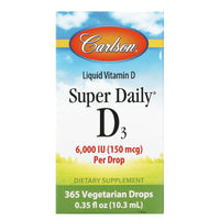 Carlson Labs, Super Daily D3 6,000 IU/ Drop, .35 Oz UPC 088395120008 | HiLife Vitamins