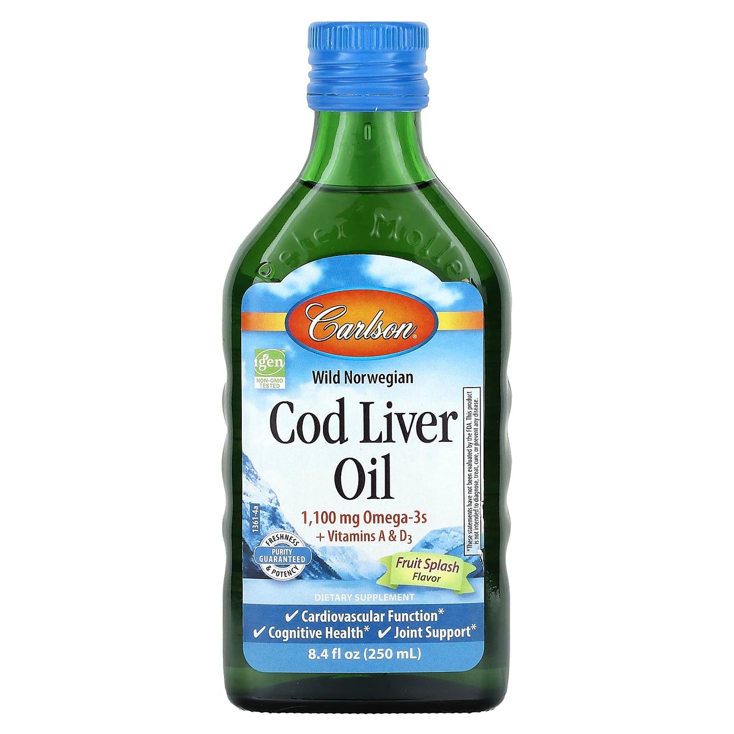 Carlson Labs, Cod Liver Oil Natural Fruit Splash, 250 Liquid UPC 088395136108 | HiLife Vitamins