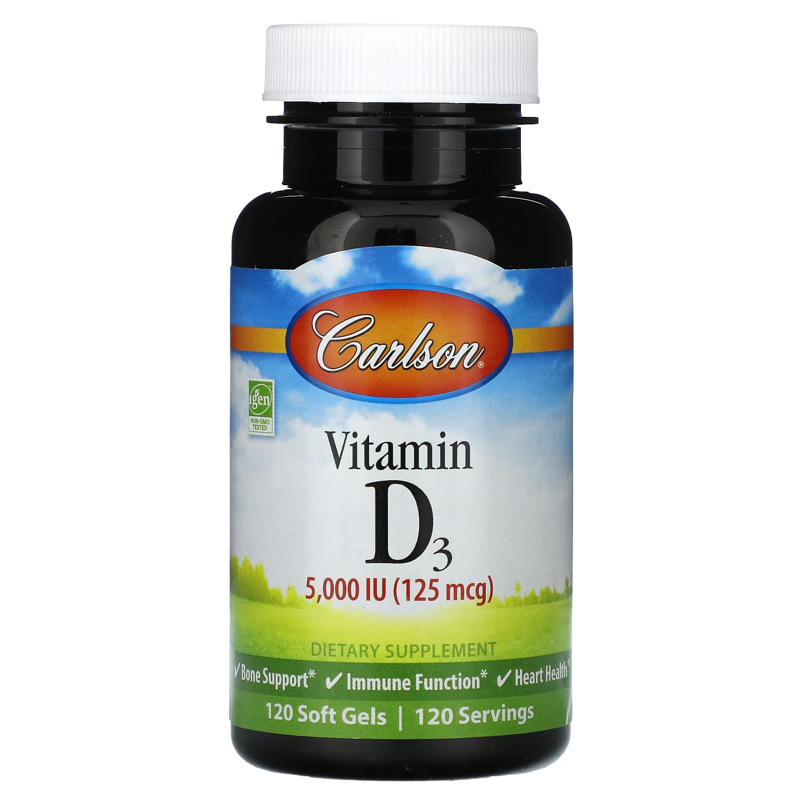 Carlson Labs, Vitamin D 5000 IU, 120 Softgels UPC 088395141102 | HiLife Vitamins