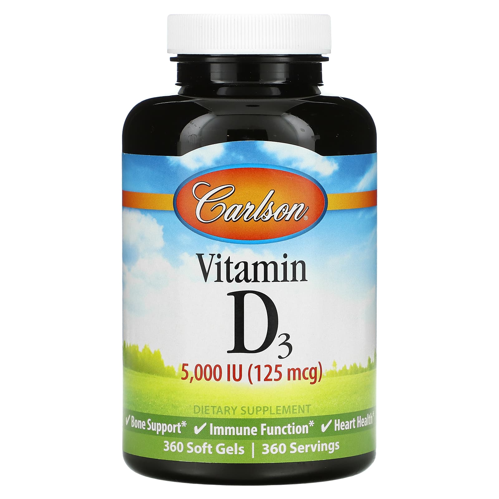 Carlson Labs, Vitamin D 5000IU, 360 Softgels UPC 088395141201 | HiLife Vitamins