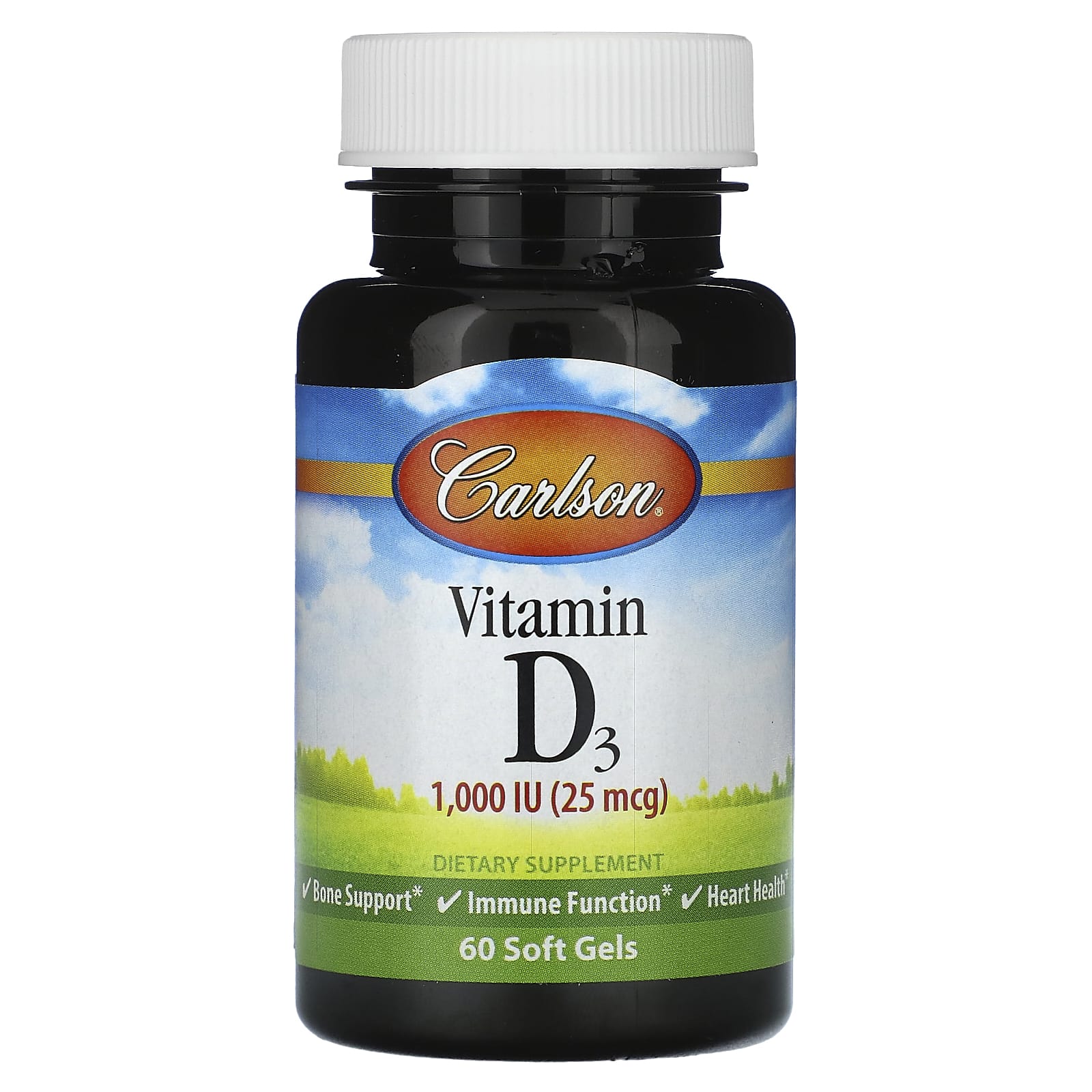 Carlson Labs, Vitamin D3 1,000 IU, 60 Softgels UPC 088395145001 | HiLife Vitamins