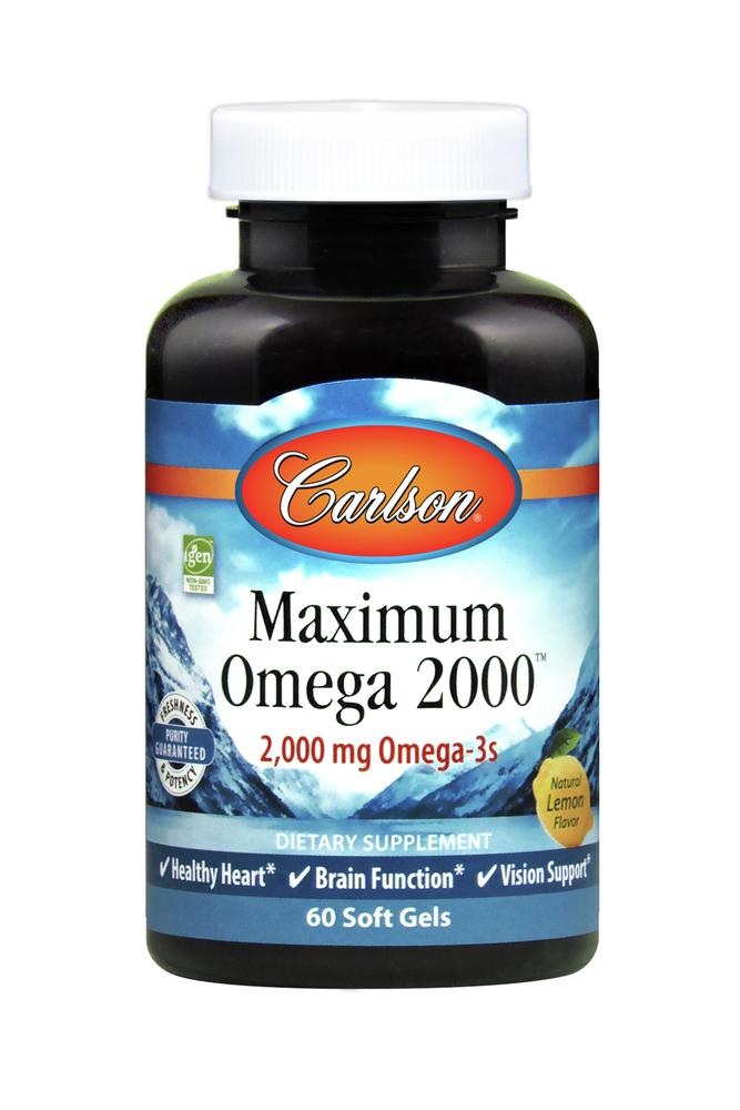 Carlson Labs, Maximum Omega 2000, 60 Softgels UPC 088395172007 | HiLife Vitamins