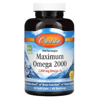 Carlson Labs, Wild Norwegian, Maximum Omega 2000, Natural Lemon, 90 Softgels UPC 088395172106 | HiLife Vitamins