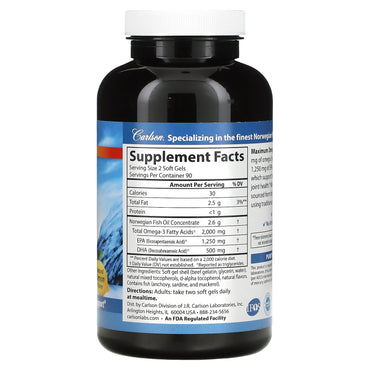 Carlson Labs, Maximum Omega 2000, 180 Softgels UPC 088395172205 | HiLife Vitamins