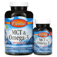 Carlson Labs, MCT & Omega-3, 120 + 30 Free Soft Gels UPC 088395176401 | HiLife Vitamins