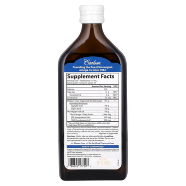 Carlson Labs, MCT & Omega-3 33 Servings, 500 mL UPC 088395177507 | HiLife Vitamins