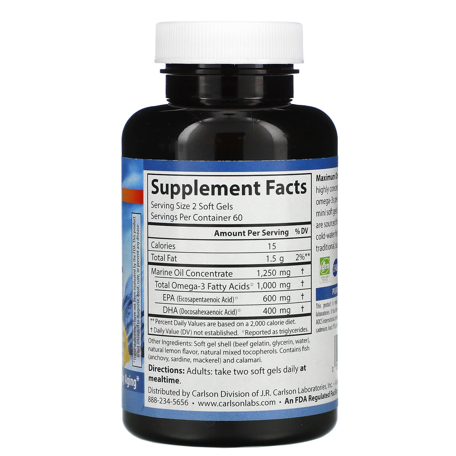 Carlson Labs, Maximum Omega Minis, 120 Softgels UPC 088395184604 | HiLife Vitamins