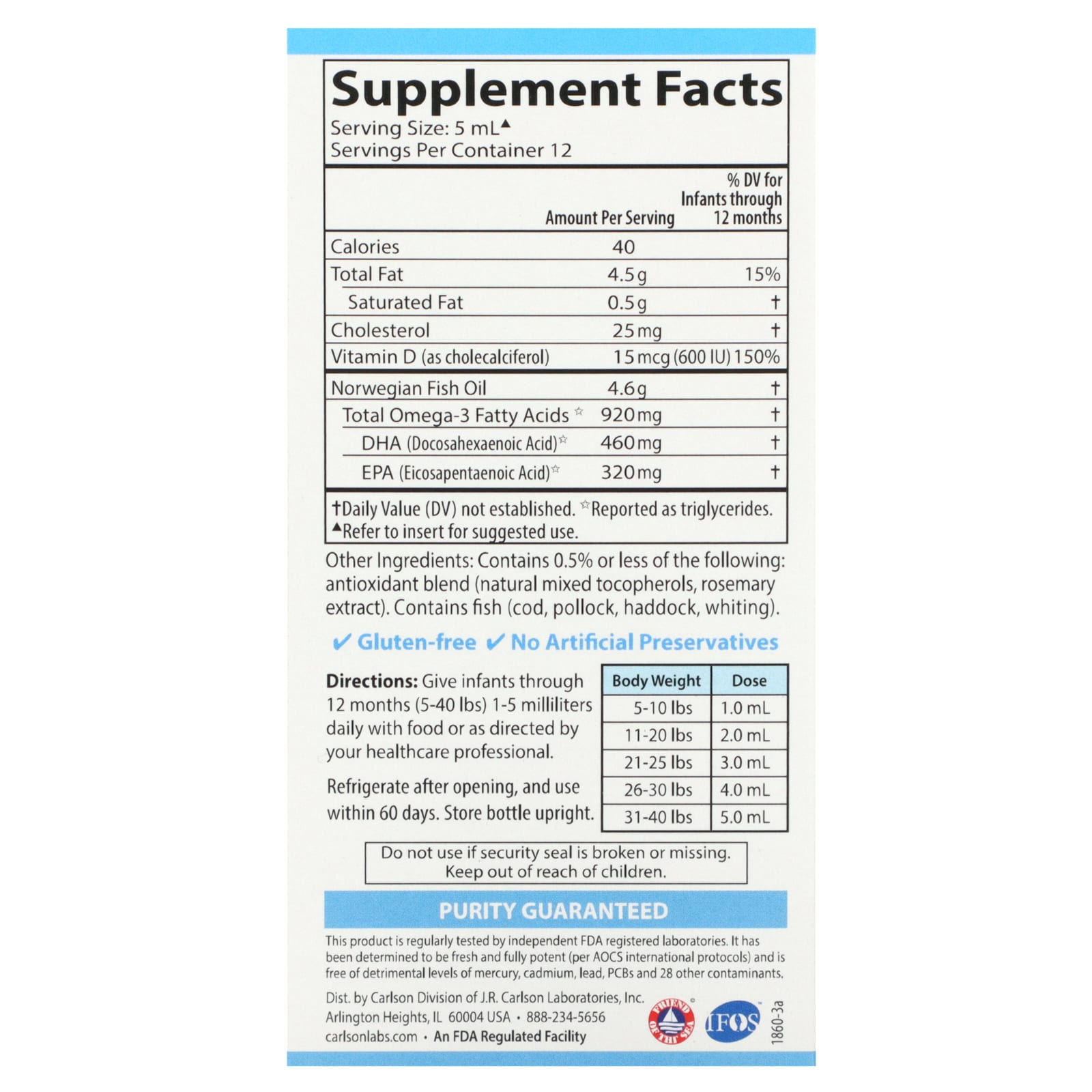 Carlson Labs, Baby's DHA, 1 Liquid UPC 088395186004 | HiLife Vitamins