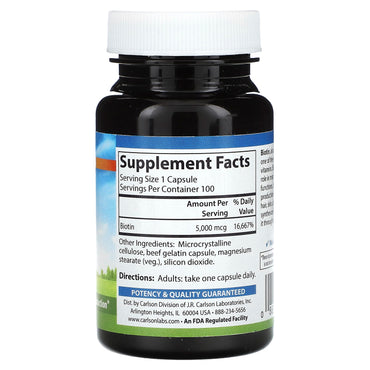 Carlson Labs, Biotin 5mg, 100 Capsules UPC 088395249204 | HiLife Vitamins