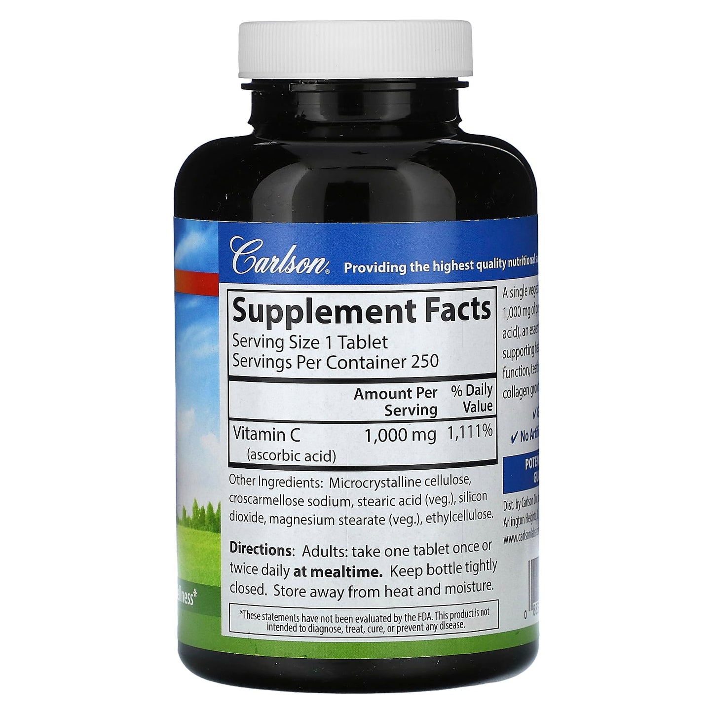 Carlson Labs, Vitamin C 1000 mg, 250 Vegetarian Tablets UPC 088395330704 | HiLife Vitamins